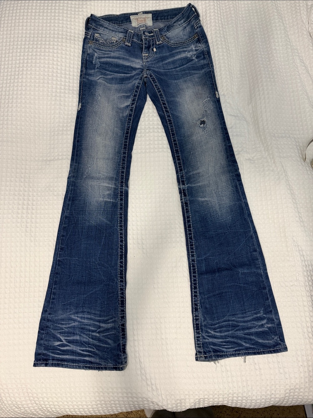 Big Star Women's Dark Blue Flare Jeans with Subtle Distressing